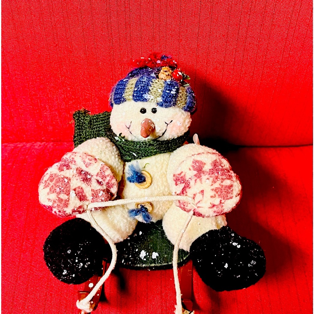 Country Snowman on green Sled